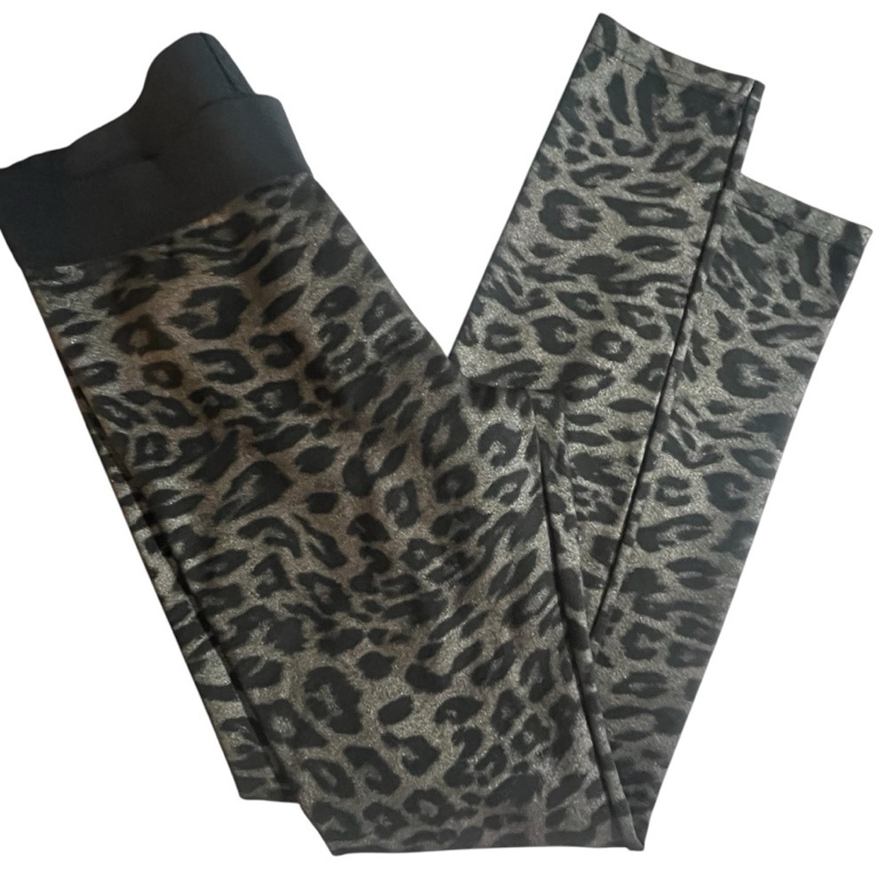 HUE Animal Print Ponte Knit black gold Legging lounge workout LEOPARD SIZE Med